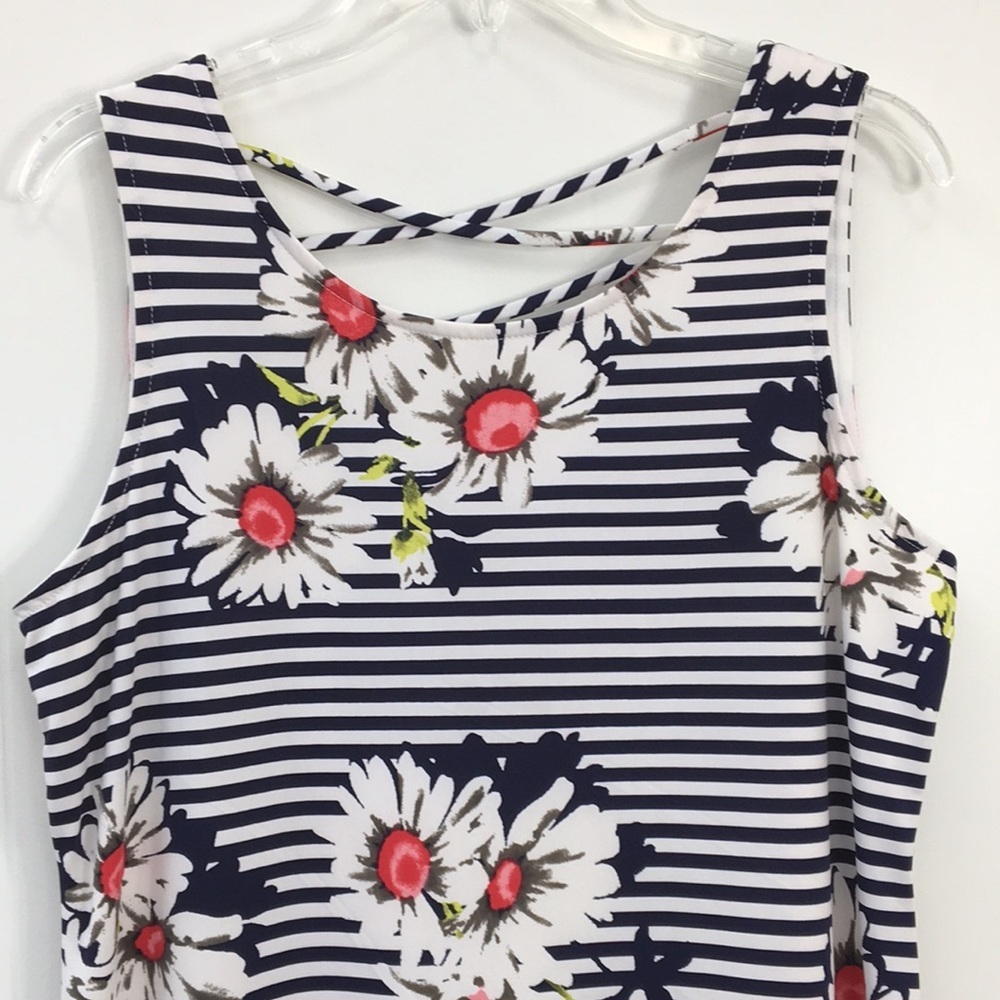 RN Studio by Ronnie Nicole Sleeves Floral Print Stripes Midi Dress Size L - Picture 2 of 10
